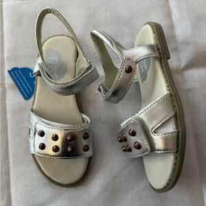 New Umi Alvina Studded Sandals shoes Velcro silver cushion padded rubber 30 12